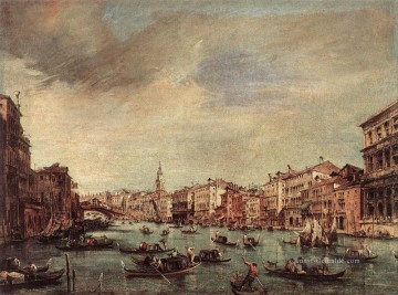 Der Canal Grande Mit Blick auf die Rialto Brücke Venezia Schule Francesco Guardi Ölgemälde
